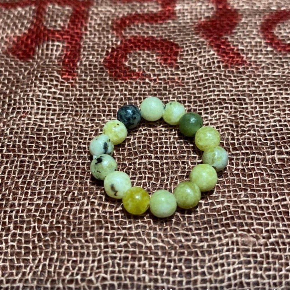 Turquoise Yellow Beaded Stretchy Ring Handmade